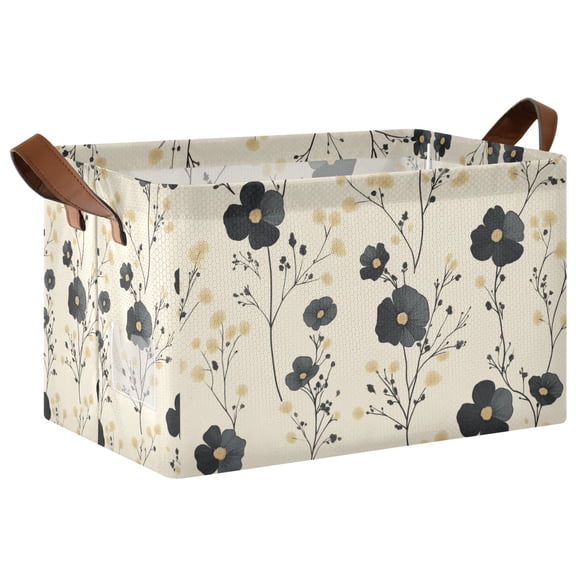 Yayeee Foldable Storage Basket for Shelves with Handles Waterproof Cloth Bins, Small Black Flowers