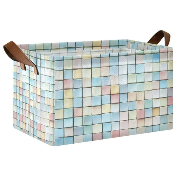 Yayeee Foldable Storage Basket for Shelves with Handles Waterproof Cloth Bins, Small Pastel Pattern