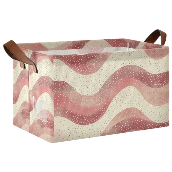 Yayeee Foldable Storage Basket for Shelves with Handles Waterproof Cloth Bins, Soft Pink Pattern