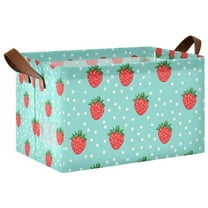 Yayeee Foldable Storage Basket for Shelves with Handles Waterproof Cloth Bins, Strawberry Pattern