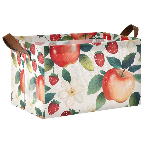 Yayeee Foldable Storage Basket for Shelves with Handles Waterproof Cloth Bins, Strawberry Pattern