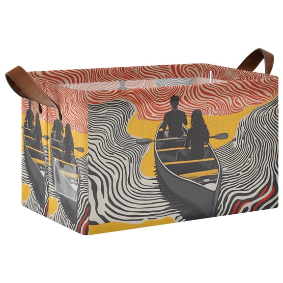 Yayeee Foldable Storage Basket for Shelves with Handles Waterproof Cloth Bins, Striped Boat