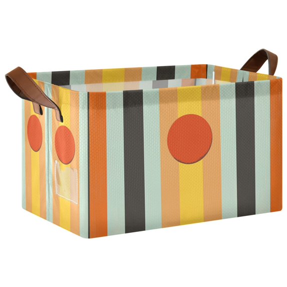 Yayeee Foldable Storage Basket for Shelves with Handles Waterproof Cloth Bins, Stripes and Circle