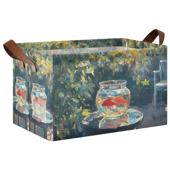 Yayeee Foldable Storage Basket for Shelves with Handles Waterproof Cloth Bins, Sunshine Goldfish
