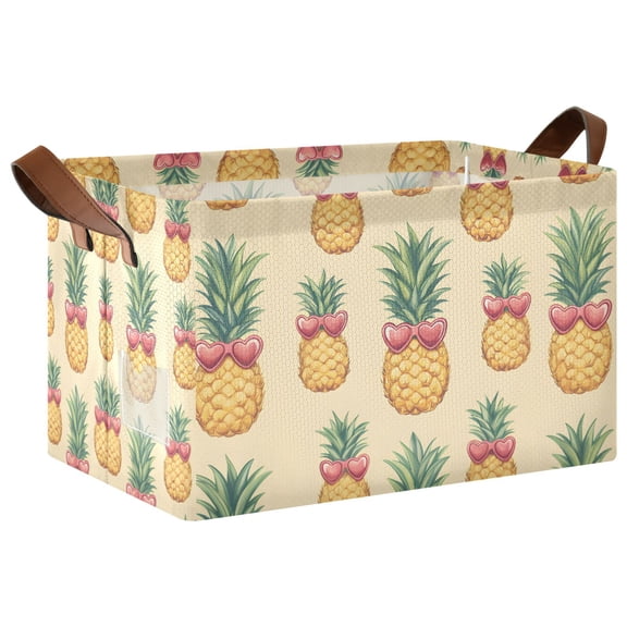 Yayeee Foldable Storage Basket for Shelves with Handles Waterproof Cloth Bins, Sunshine Pineapples