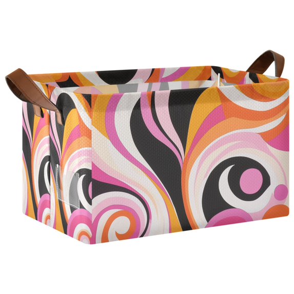 Yayeee Foldable Storage Basket for Shelves with Handles Waterproof Cloth Bins, Swirling Circles