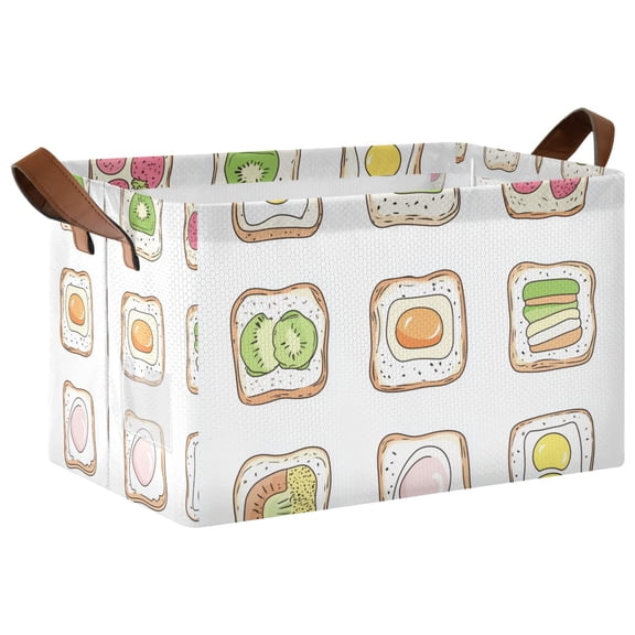 Yayeee Foldable Storage Basket for Shelves with Handles Waterproof Cloth Bins, Toasts Pattern