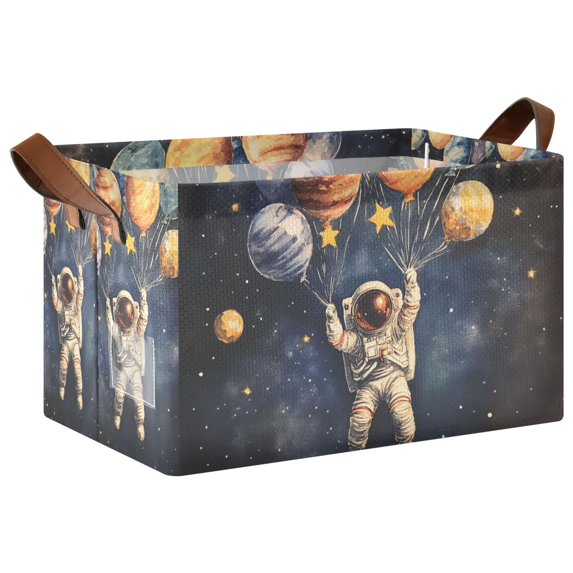 Yayeee Foldable Storage Basket for Shelves with Handles Waterproof Cloth Bins, Watercolor Astronaut