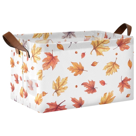 Yayeee Foldable Storage Basket for Shelves with Handles Waterproof Cloth Bins, Watercolor Autumn Leaves