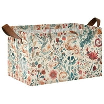 Yayeee Foldable Storage Basket for Shelves Waterproof Cloth Bins, Watercolor Leaves