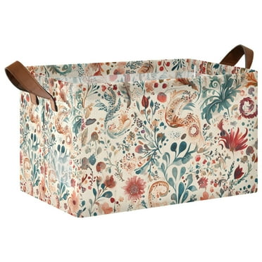 Yayeee Foldable Storage Basket for Shelves Waterproof Cloth Bins, Watercolor Leaves