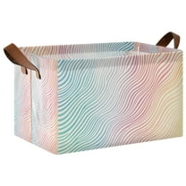 Yayeee Foldable Storage Basket for Shelves with Handles Waterproof Cloth Bins, Wavy Striped