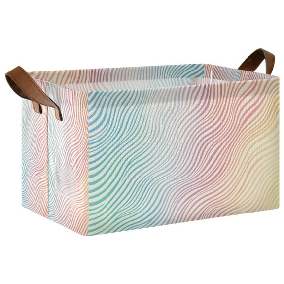 Yayeee Foldable Storage Basket for Shelves with Handles Waterproof Cloth Bins, Wavy Striped
