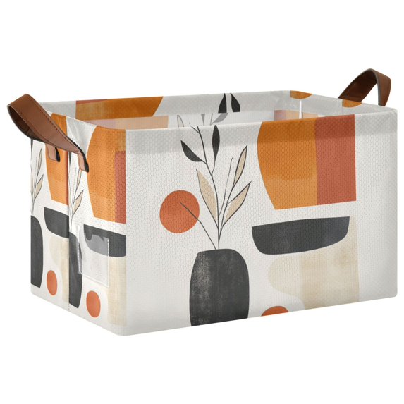 Yayeee Foldable Storage Basket for Shelves with Handles Waterproof Cloth Bins, White Abstract Shapes