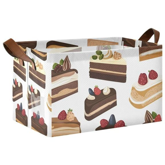 Yayeee Foldable Storage Basket for Shelves with Handles Waterproof Cloth Bins, White Cakes Pattern