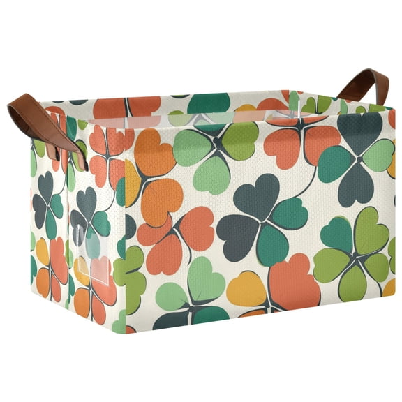 Yayeee Foldable Storage Basket for Shelves with Handles Waterproof Cloth Bins, White Clover Pattern