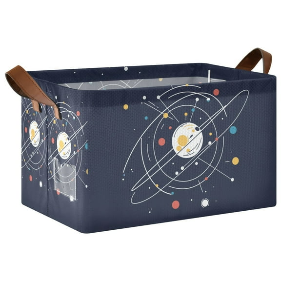 Yayeee Foldable Storage Basket for Shelves with Handles Waterproof Cloth Bins, White Planet