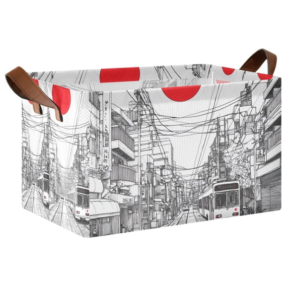 Yayeee Foldable Storage Basket for Shelves with Handles Waterproof Cloth Bins, White Streets