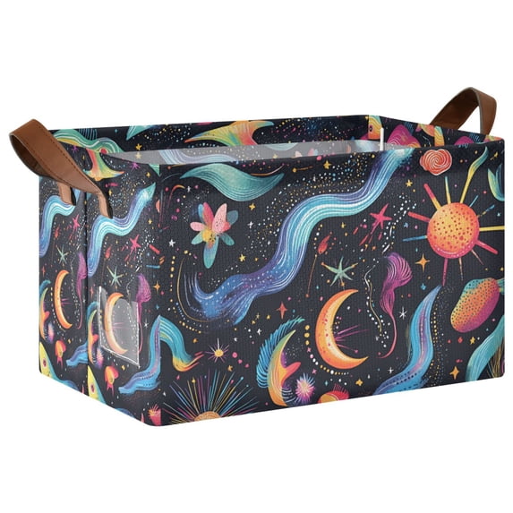Yayeee Foldable Storage Basket for Shelves with Handles Waterproof Cloth Bins, Zodiac Stars