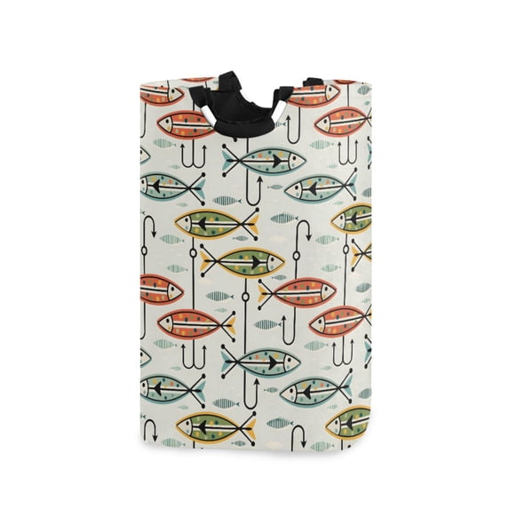 Yayeee Freestanding Laundry Hamper with Handle Collapsible Large Storage Basket for Clothes, Abstract Fish Pattern