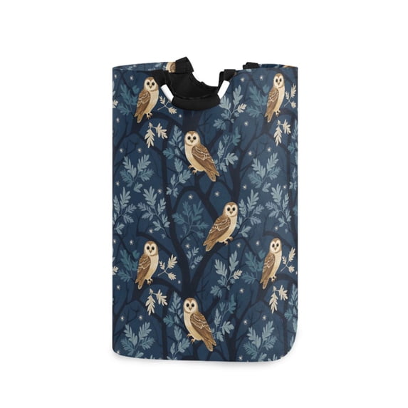 Yayeee Freestanding Laundry Hamper with Handle Collapsible Large Storage Basket for Clothes, Blue Cartoon Owl Pattern
