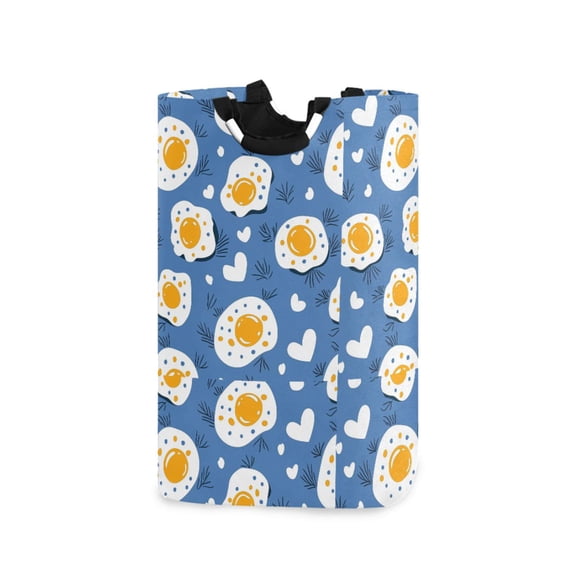 Yayeee Freestanding Laundry Hamper with Handle Collapsible Large Storage Basket for Clothes, Cute Fried Eggs