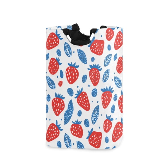 Yayeee Freestanding Laundry Hamper with Handle Collapsible Large Storage Basket for Clothes, Playful Strawberries