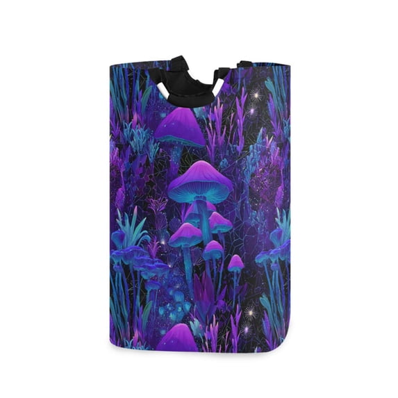 Yayeee Freestanding Laundry Hamper with Handle Collapsible Large Storage Basket for Clothes, Purple Mushrooms Pattern