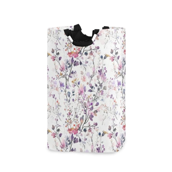 Yayeee Freestanding Laundry Hamper with Handle Collapsible Large Storage Basket for Clothes, Purple Wildflowers