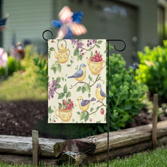 Yayeee Garden Flag 12" x 18" Double Sided Outdoor Yard Lawn Holiday Decorations, Birds with Strawberries