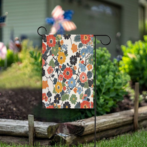 Yayeee Garden Flag 12"x18" Double Sided Outdoor Yard Lawn Holiday Decorations, Black Flowers Pattern