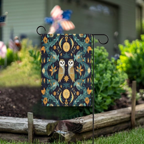 Yayeee Garden Flag 12"x18" Double Sided Outdoor Yard Lawn Holiday Decorations, Brown Mystical Owls