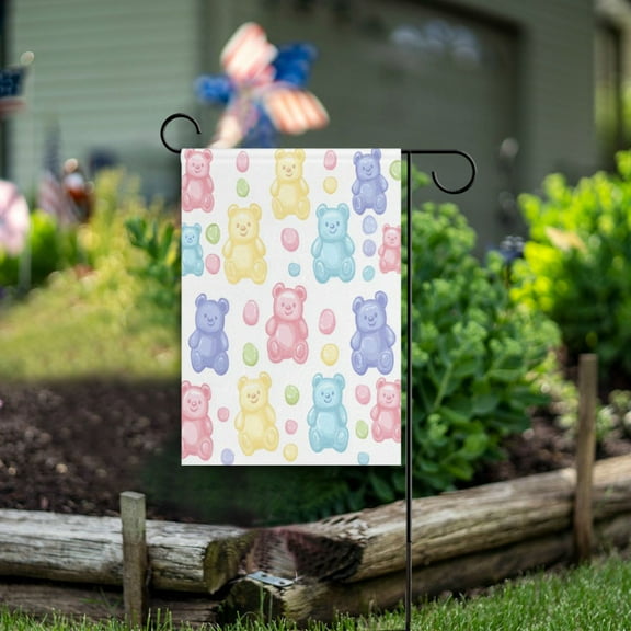 Yayeee Garden Flag 12"x18" Double Sided Outdoor Yard Lawn Holiday Decorations, Colorful Gummy Bears Pattern