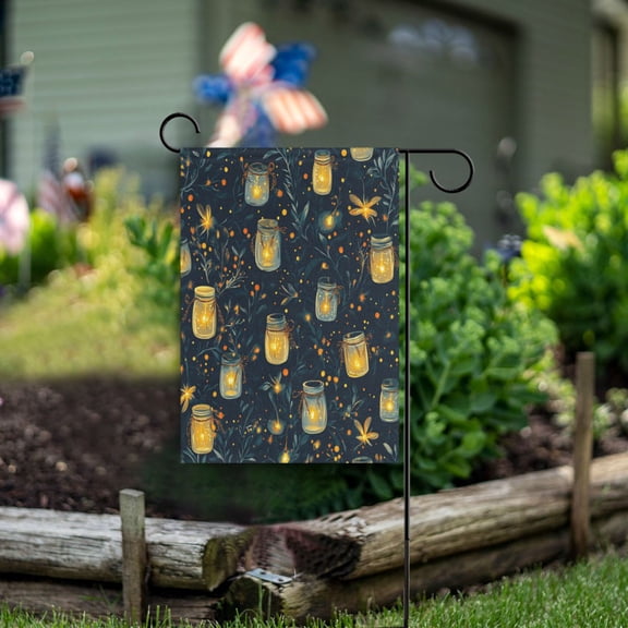 Yayeee Garden Flag 12"x18" Double Sided Outdoor Yard Lawn Holiday Decorations, Orange Fireflies Pattern