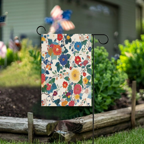 Yayeee Garden Flag 12"x18" Double Sided Outdoor Yard Lawn Holiday Decorations, Red Japanese Floral Pattern