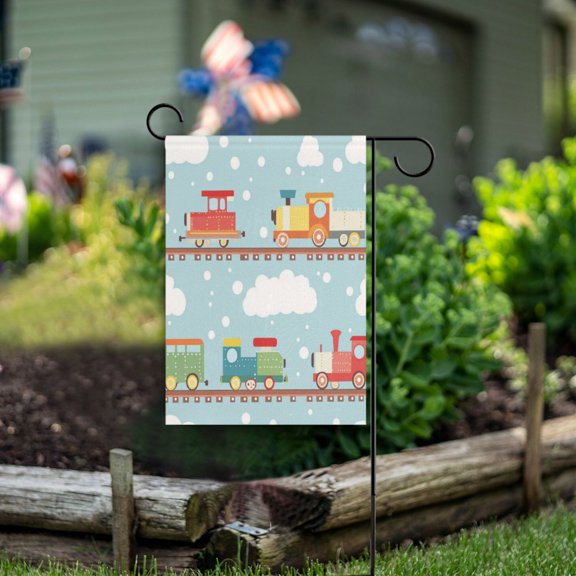 Yayeee Garden Flag 12"x18" Double Sided Outdoor Yard Lawn Holiday Decorations, Red Trains Pattern