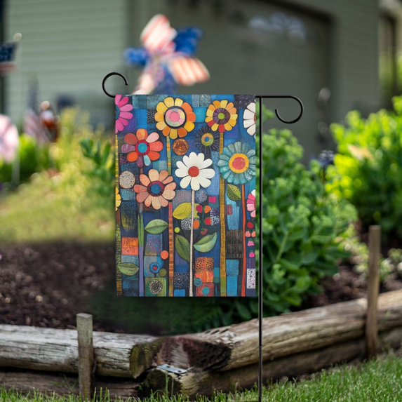 Yayeee Garden Flag 12" x 18" Double Sided Outdoor Yard Lawn Holiday Decorations, Blue Colorful Flowers