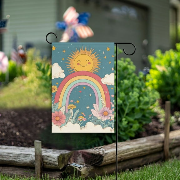 Yayeee Garden Flag 12" x 18" Double Sided Outdoor Yard Lawn Holiday Decorations, Blue Rainbow