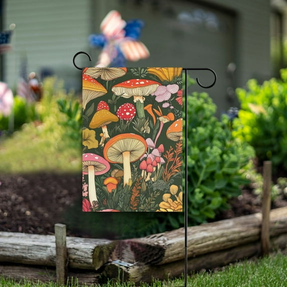 Yayeee Garden Flag 12" x 18" Double Sided Outdoor Yard Lawn Holiday Decorations, Colorful Mushroom