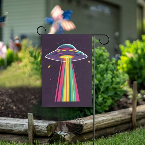 Yayeee Garden Flag 12" x 18" Double Sided Outdoor Yard Lawn Holiday Decorations, Colorful UFO