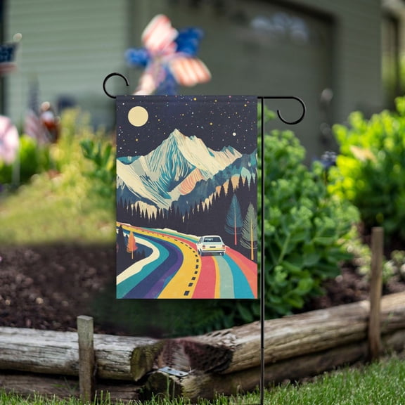 Yayeee Garden Flag 12" x 18" Double Sided Outdoor Yard Lawn Holiday Decorations, Evening Mountain Road