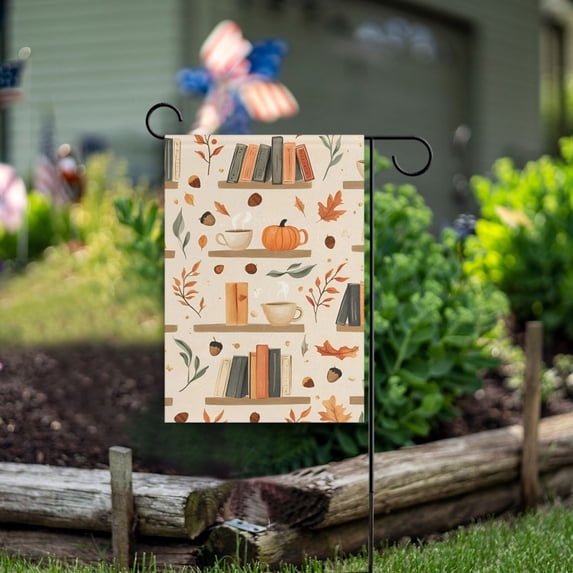 Yayeee Garden Flag 12" x 18" Double Sided Outdoor Yard Lawn Holiday Decorations, Fall Book Shelf