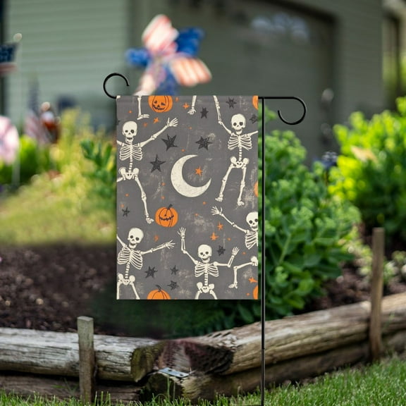 Yayeee Garden Flag 12" x 18" Double Sided Outdoor Yard Lawn Holiday Decorations, Gray Halloween Skeleton