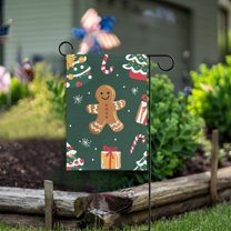 Yayeee Garden Flag 12" x 18" Double Sided Outdoor Yard Lawn Holiday Decorations, Green Christmas Gingerbread