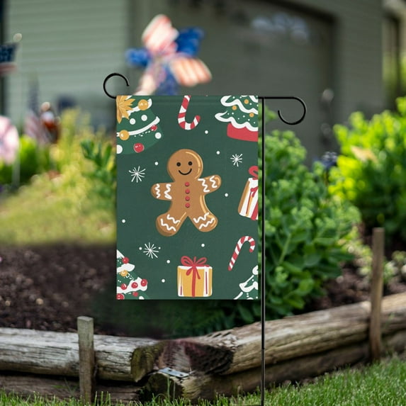 Yayeee Garden Flag 12" x 18" Double Sided Outdoor Yard Lawn Holiday Decorations, Green Christmas Gingerbread