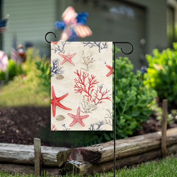 Yayeee Garden Flag 12" x 18" Double Sided Outdoor Yard Lawn Holiday Decorations, Light Red Starfish