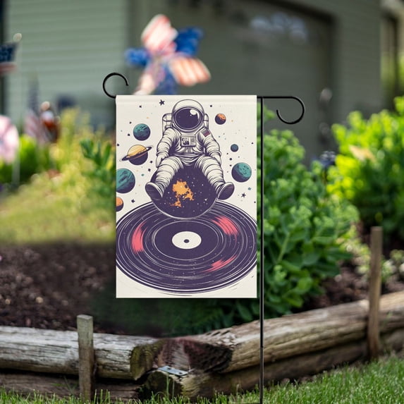 Yayeee Garden Flag 12" x 18" Double Sided Outdoor Yard Lawn Holiday Decorations, Orange Astronaut Planet