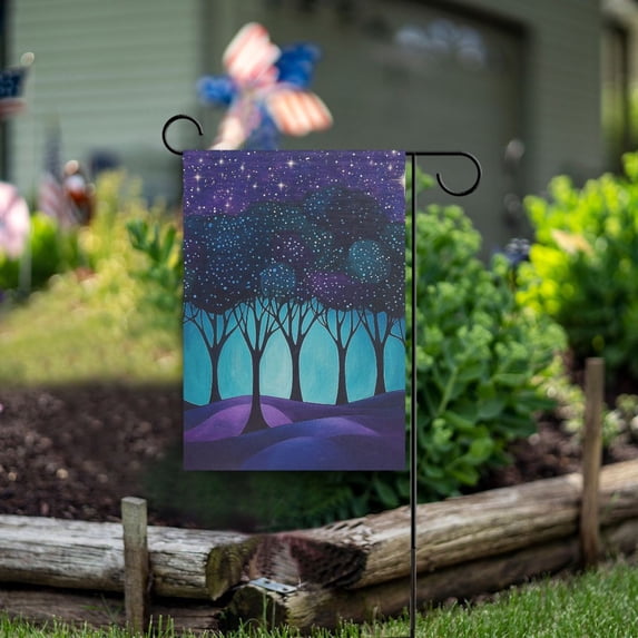 Yayeee Garden Flag 12" x 18" Double Sided Outdoor Yard Lawn Holiday Decorations, Purple Moonlight Forest