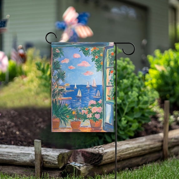 Yayeee Garden Flag 12" x 18" Double Sided Outdoor Yard Lawn Holiday Decorations, Sea Window