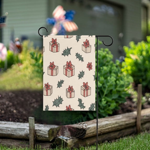 Yayeee Garden Flag 28" x 40" Double Sided Outdoor Yard Lawn Holiday Decorations, Beige Christmas Box Pattern